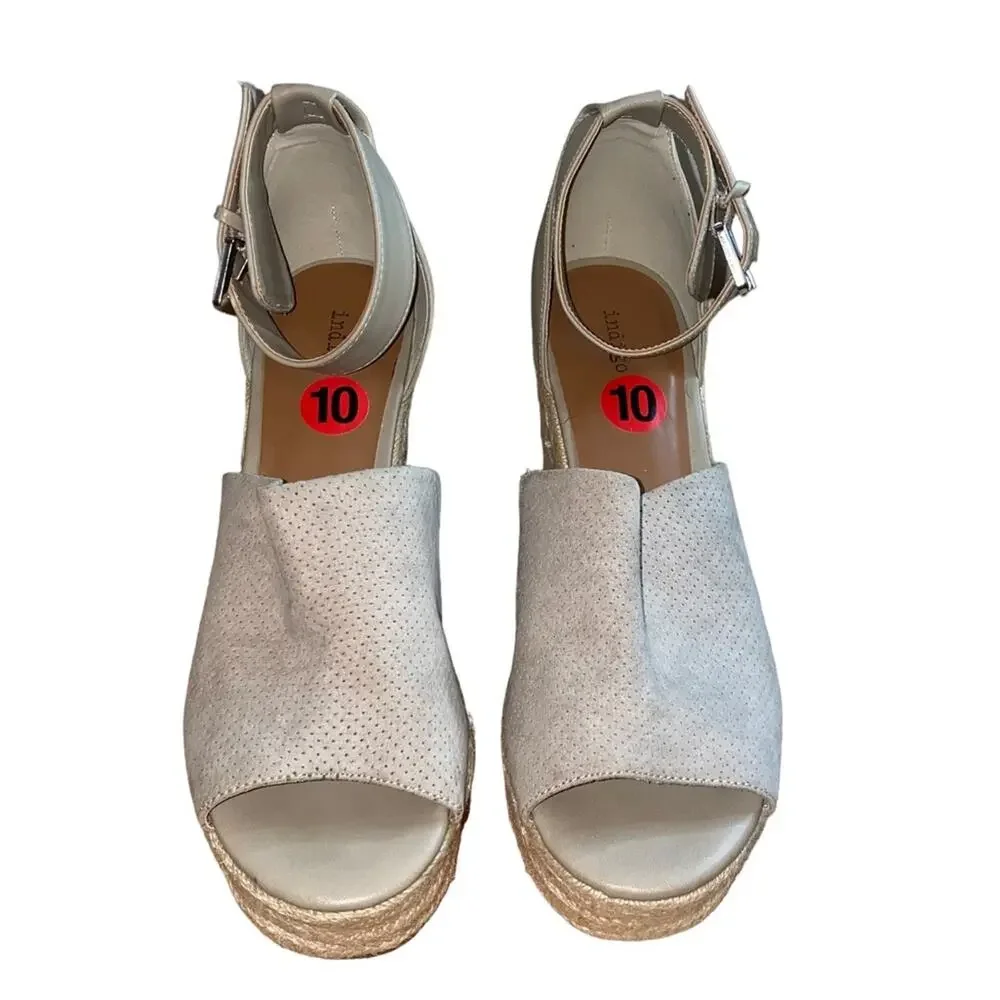 Indigo Espadrille Wedge Sandals Size 10M‎ Neutral Platform Ankle Strap